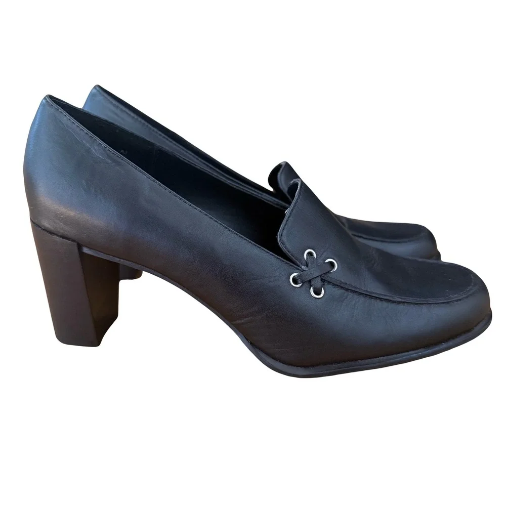 Croft & Barrow Y2K Black Leather Loafer Chunky Heel‎ Shoes Size 7